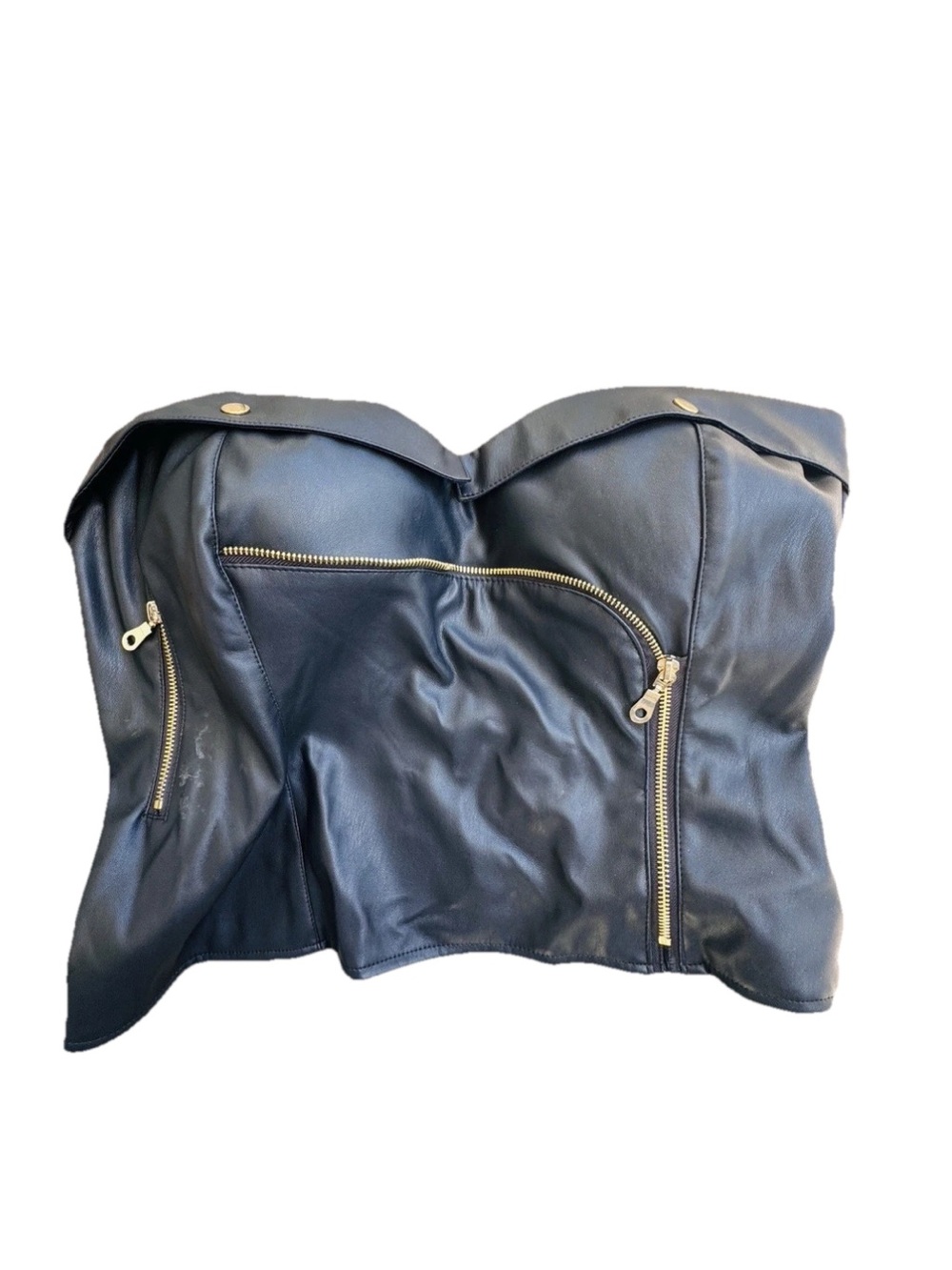 Ashley Stewart Curvy Girl Faux Leather Bustier CropTop Black Gold Hardware 4X - Picture 2 of 15